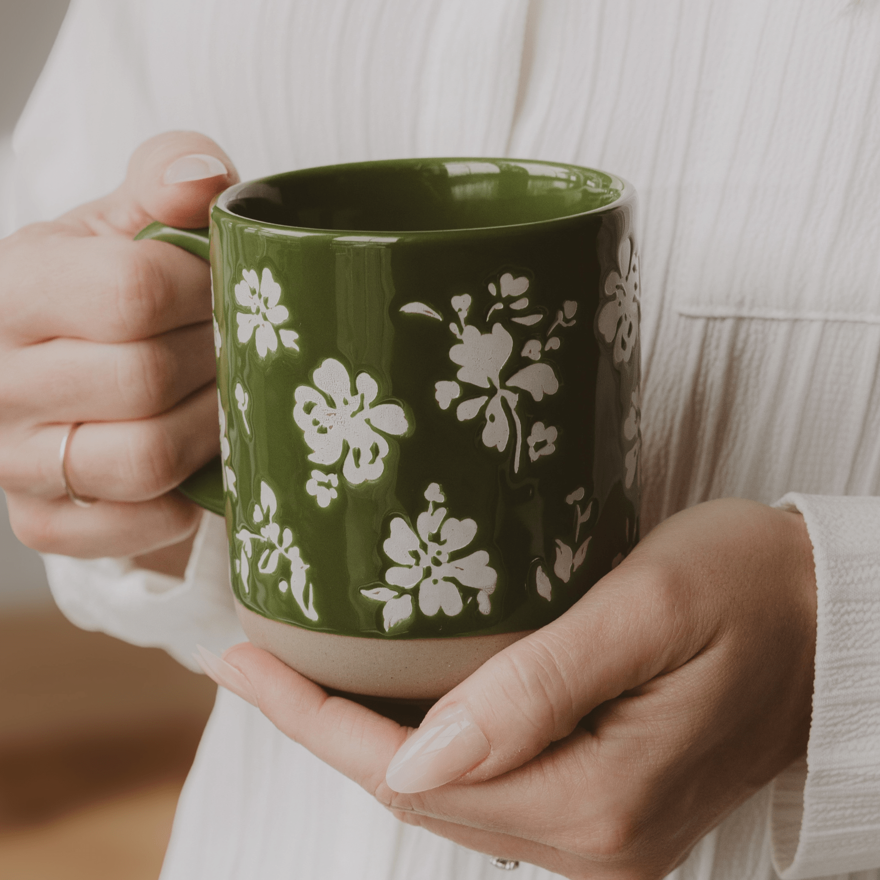 Green Floral Stoneware Coffee Mug - Purpose + Passion Boutique