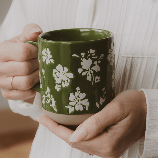 Green Floral Stoneware Coffee Mug - Purpose + Passion Boutique
