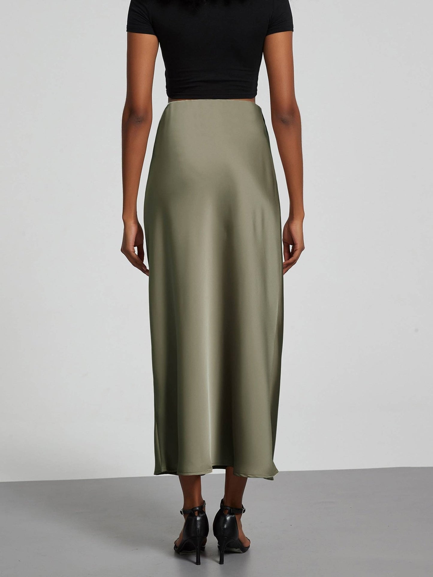 Green Glossy Mid Length Skirt - Purpose + Passion Boutique