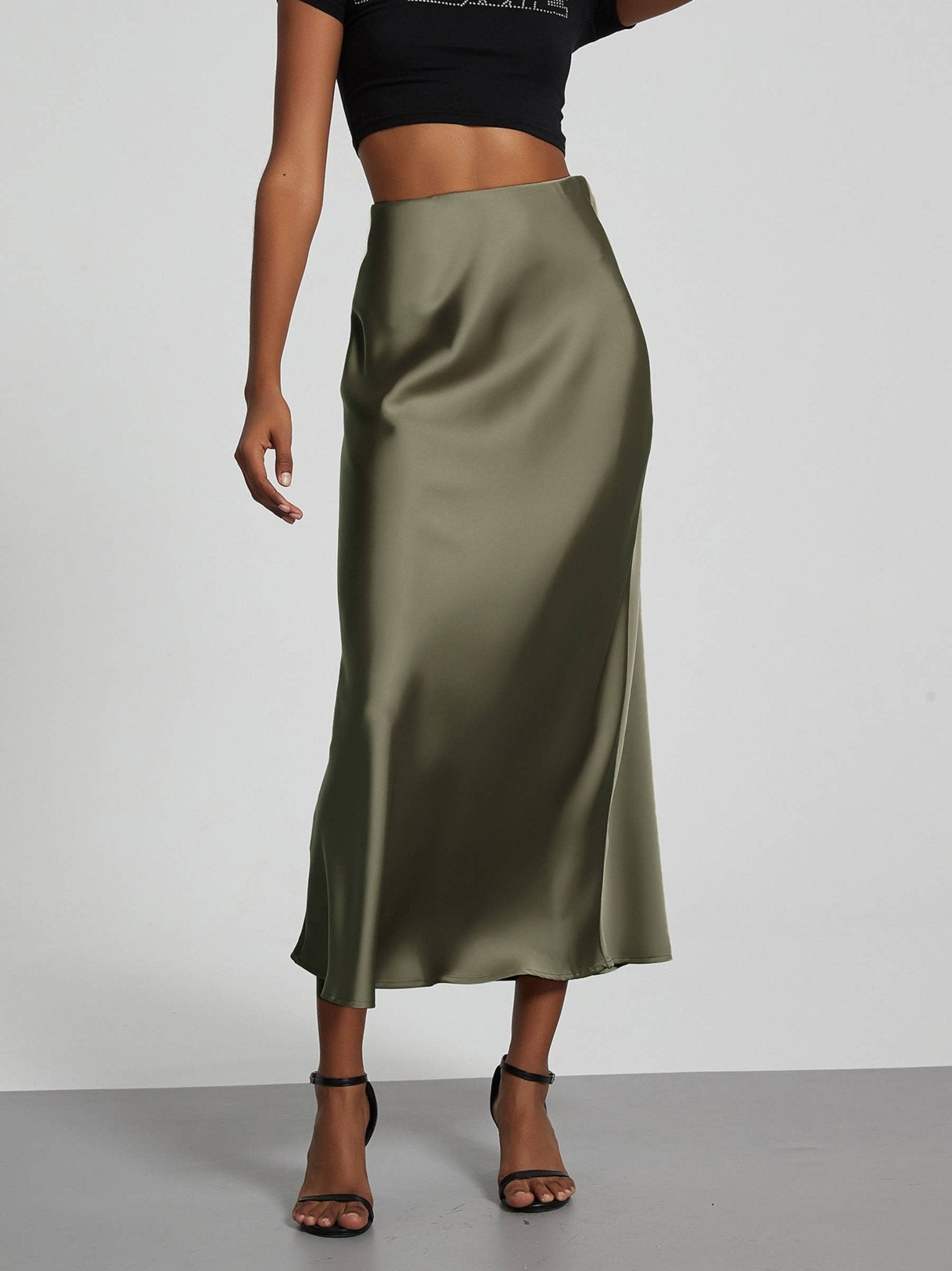 Green Glossy Mid Length Skirt - Purpose + Passion Boutique