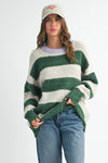Green Oversized Striped Sweater - Purpose + Passion Boutique