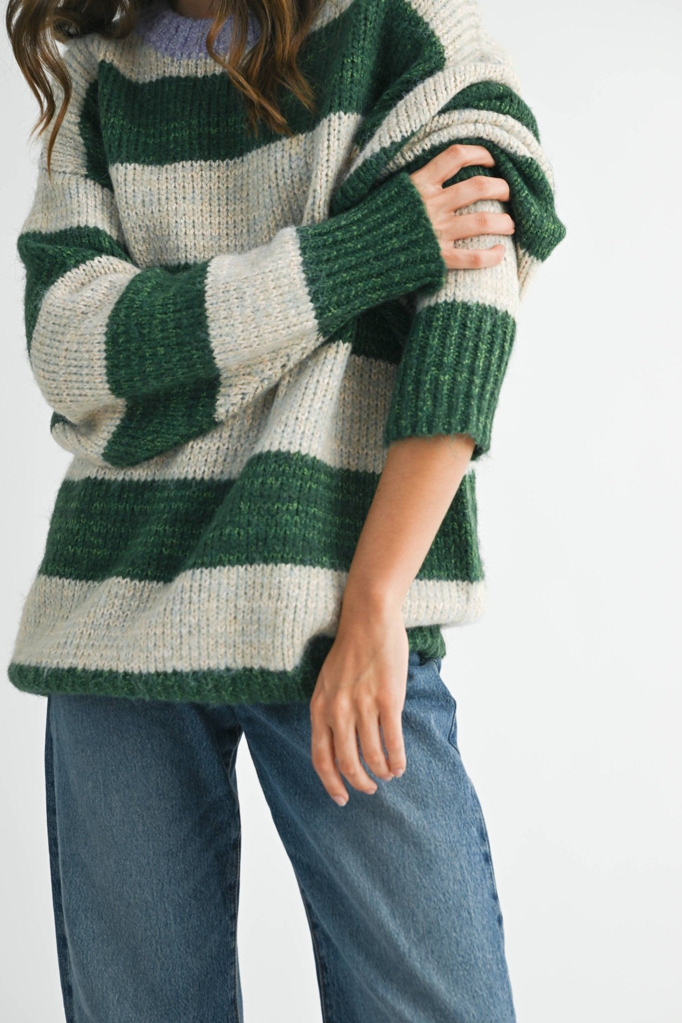 Green Oversized Striped Sweater - Purpose + Passion Boutique