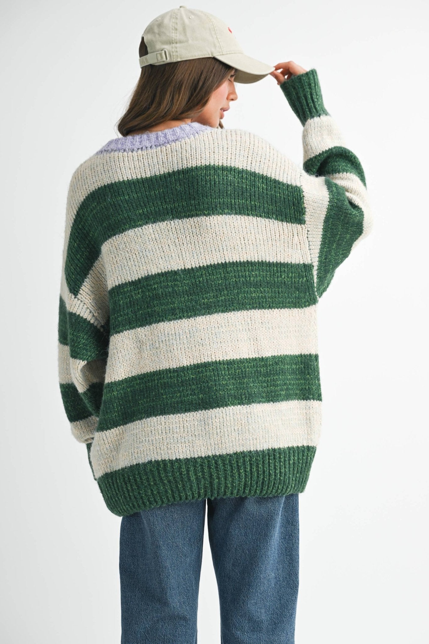 Green Oversized Striped Sweater - Purpose + Passion Boutique