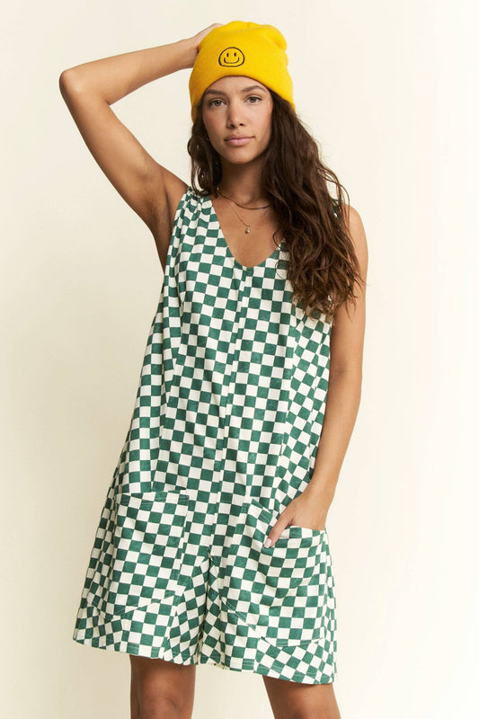 Green Plaid Print Shorts Romper - Purpose + Passion Boutique