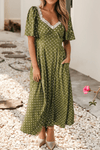 Green Polka Dot Lacy Neckline Smocked High Waist Maxi Dress - Purpose + Passion Boutique