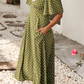 Green Polka Dot Lacy Neckline Smocked High Waist Maxi Dress - Purpose + Passion Boutique