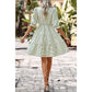 Green Stripe V - Neck Button Puff Sleeves High Waist Dress - Purpose + Passion Boutique