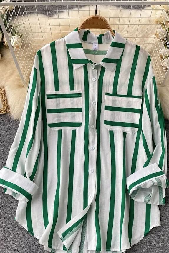 Green Striped Buttoned Up Shirt - Purpose + Passion Boutique