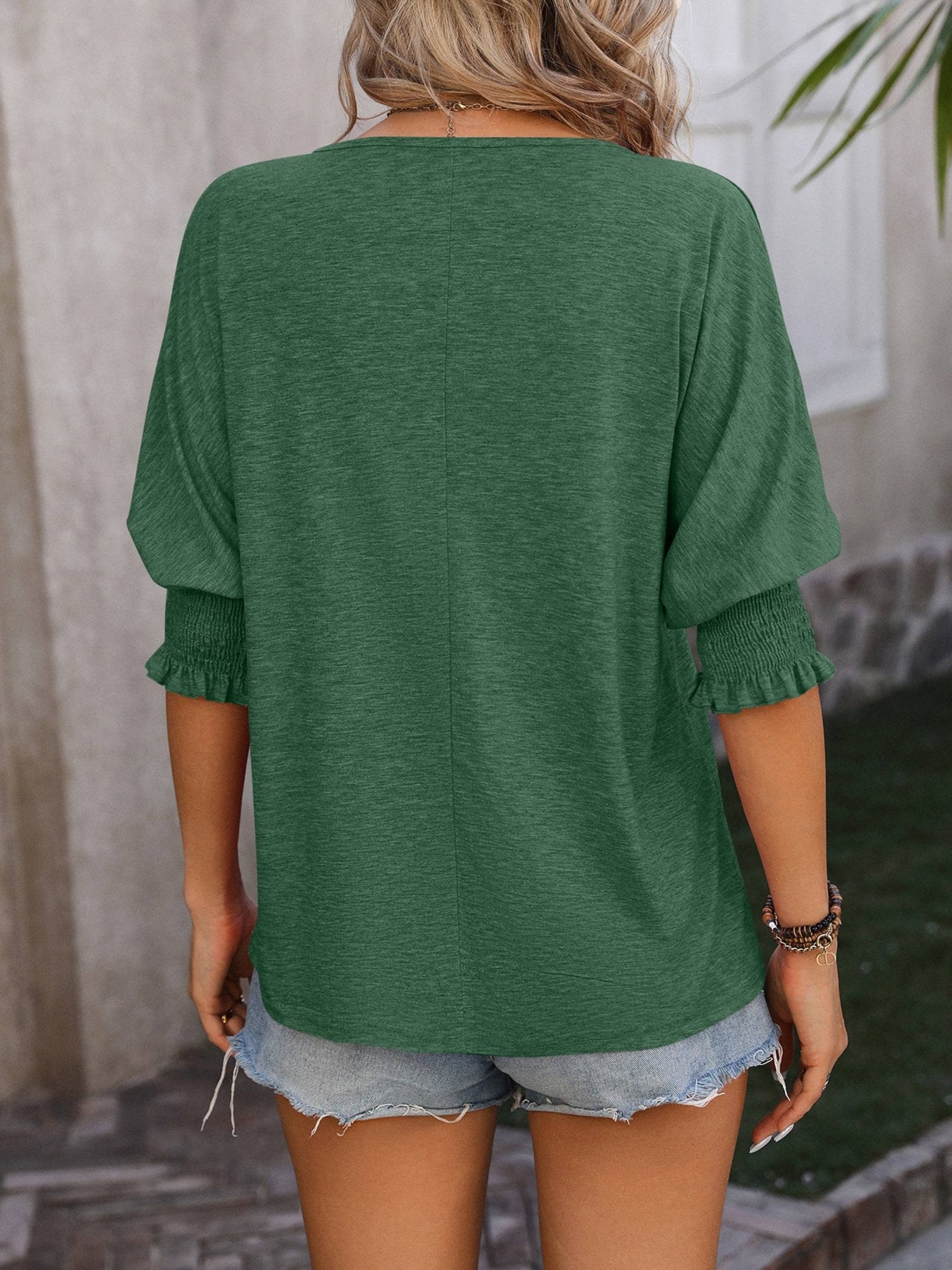 Green V - neck Bat Sleeve T-shirt - Purpose + Passion Boutique