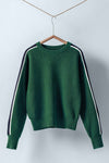 Green/Black/Cream Contrast Stripe Ribbed Sweater - Purpose + Passion Boutique