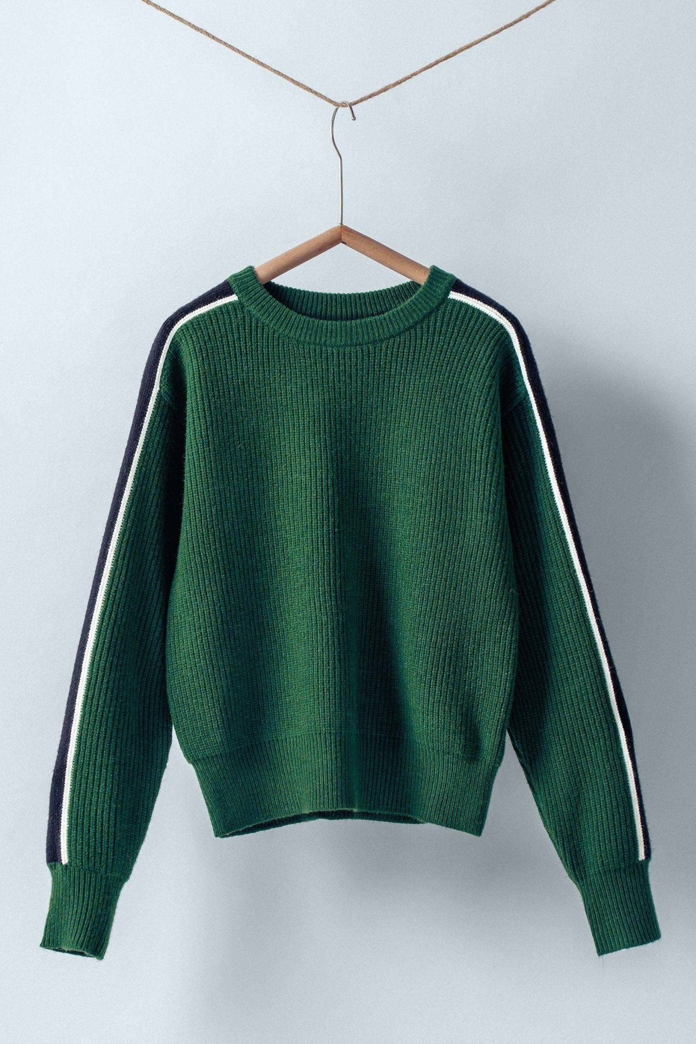 Green/Black/Cream Contrast Stripe Ribbed Sweater - Purpose + Passion Boutique