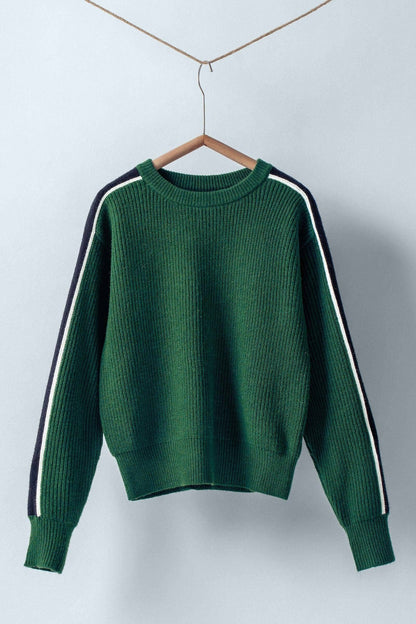 Green/Black/Cream Contrast Stripe Ribbed Sweater - Purpose + Passion Boutique