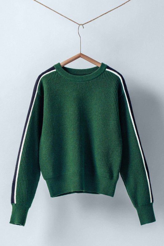 Green/Black/Cream Contrast Stripe Ribbed Sweater - Purpose + Passion Boutique