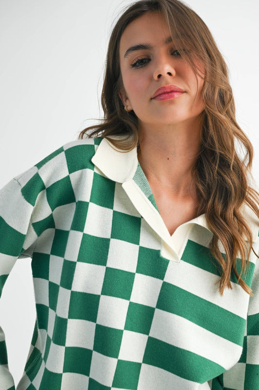 Green/White Collared Sweater - Purpose + Passion Boutique