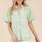 Green/Yellow Floral Eyelet Lace Button Up Blouse - Purpose + Passion Boutique