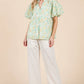 Green/Yellow Floral Eyelet Lace Button Up Blouse - Purpose + Passion Boutique