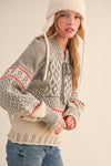 Grey Taupe Puff Sleeve Nordic Sweater - Purpose + Passion Boutique