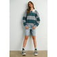 Grey / Teal Buttoned Striped Collared Long Sleeve Top - Purpose + Passion Boutique