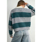 Grey / Teal Buttoned Striped Collared Long Sleeve Top - Purpose + Passion Boutique