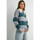 Grey / Teal Buttoned Striped Collared Long Sleeve Top - Purpose + Passion Boutique