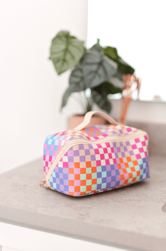 Happy Checkered Hold All Make Up Bag - Purpose + Passion Boutique