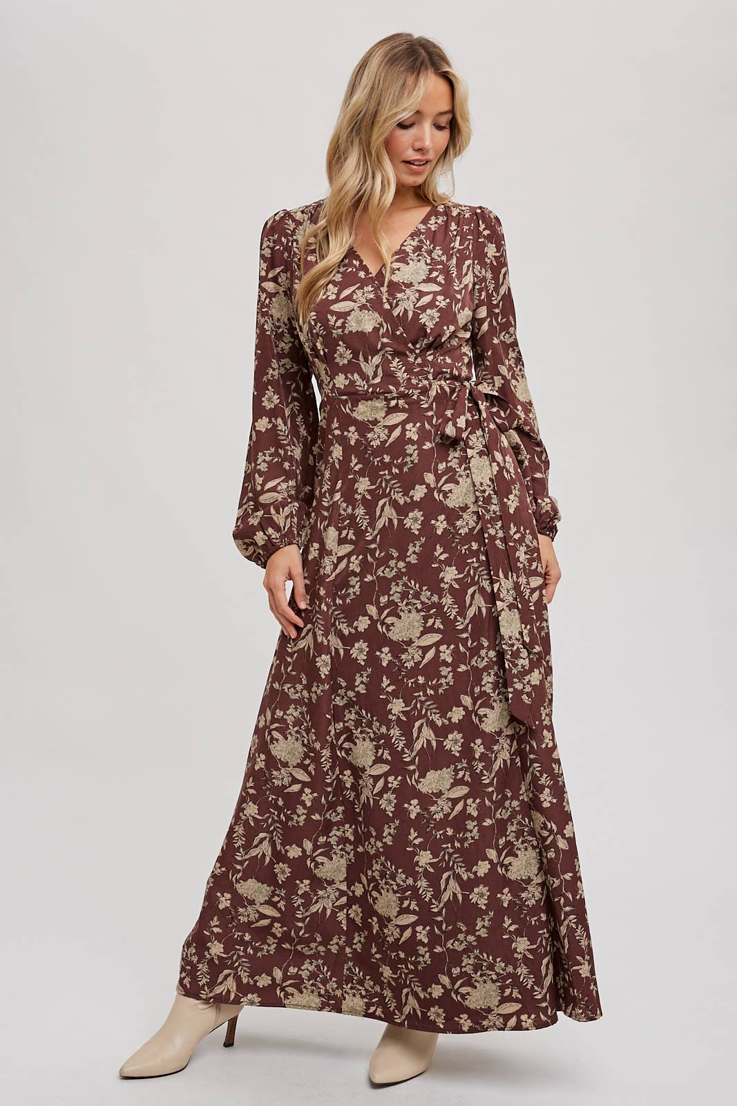 Hazelnut Floral Print Wrap Maxi Dress - Purpose + Passion Boutique