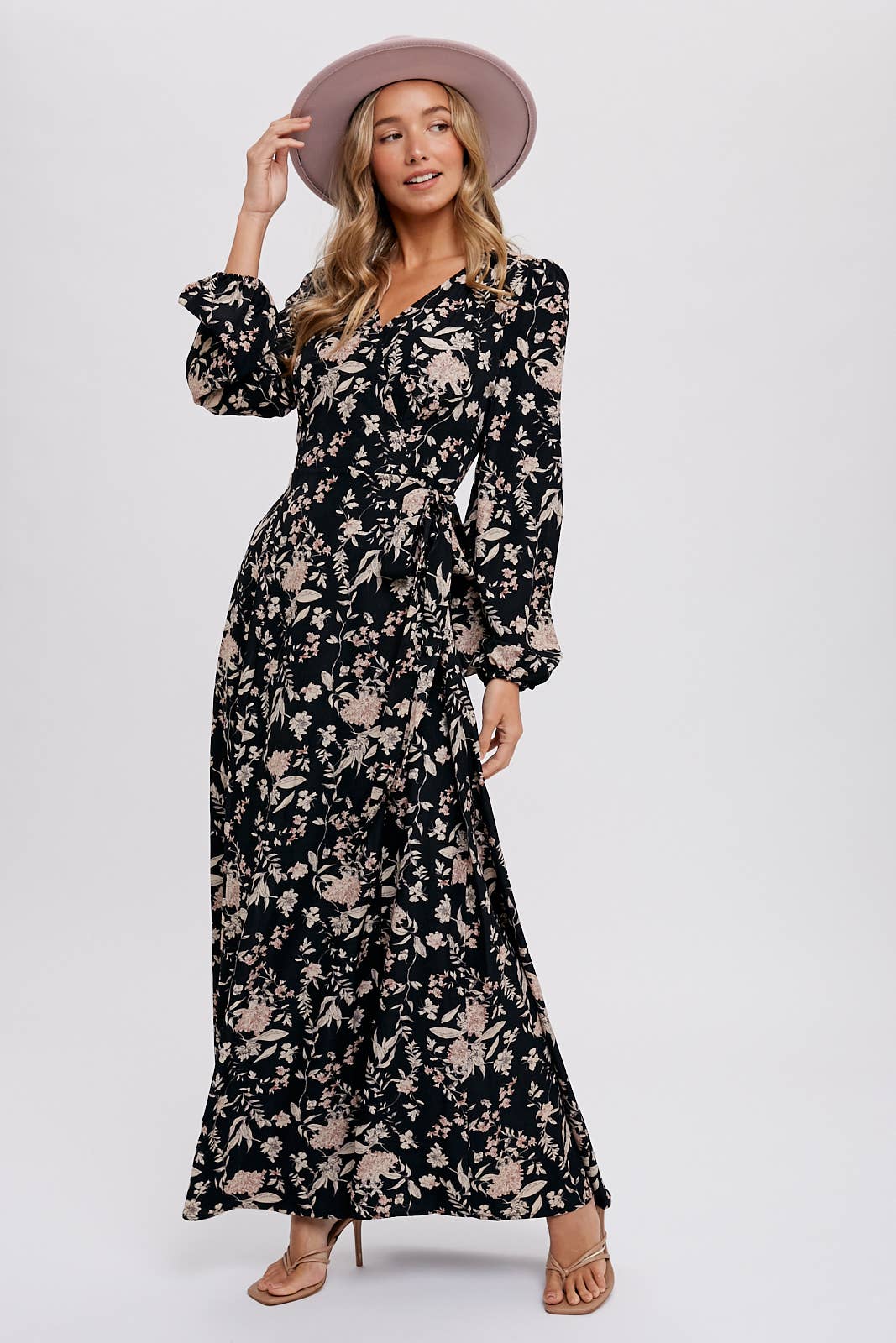 Hazelnut Floral Print Wrap Maxi Dress - Purpose + Passion Boutique