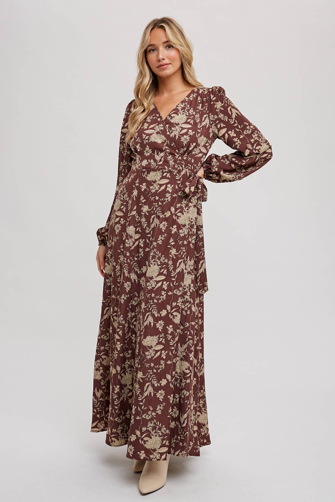 Hazelnut Floral Print Wrap Maxi Dress - Purpose + Passion Boutique