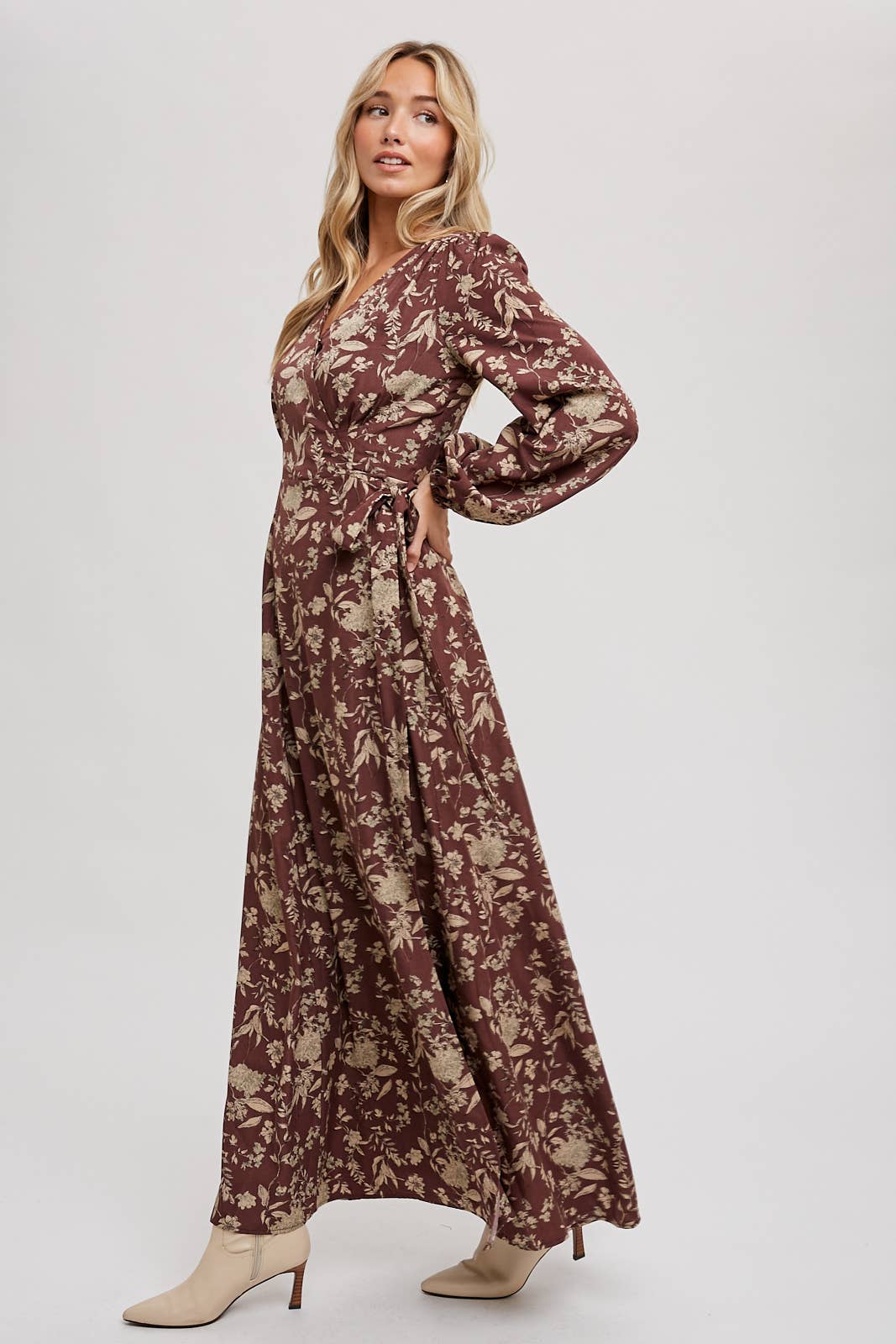 Hazelnut Floral Print Wrap Maxi Dress - Purpose + Passion Boutique