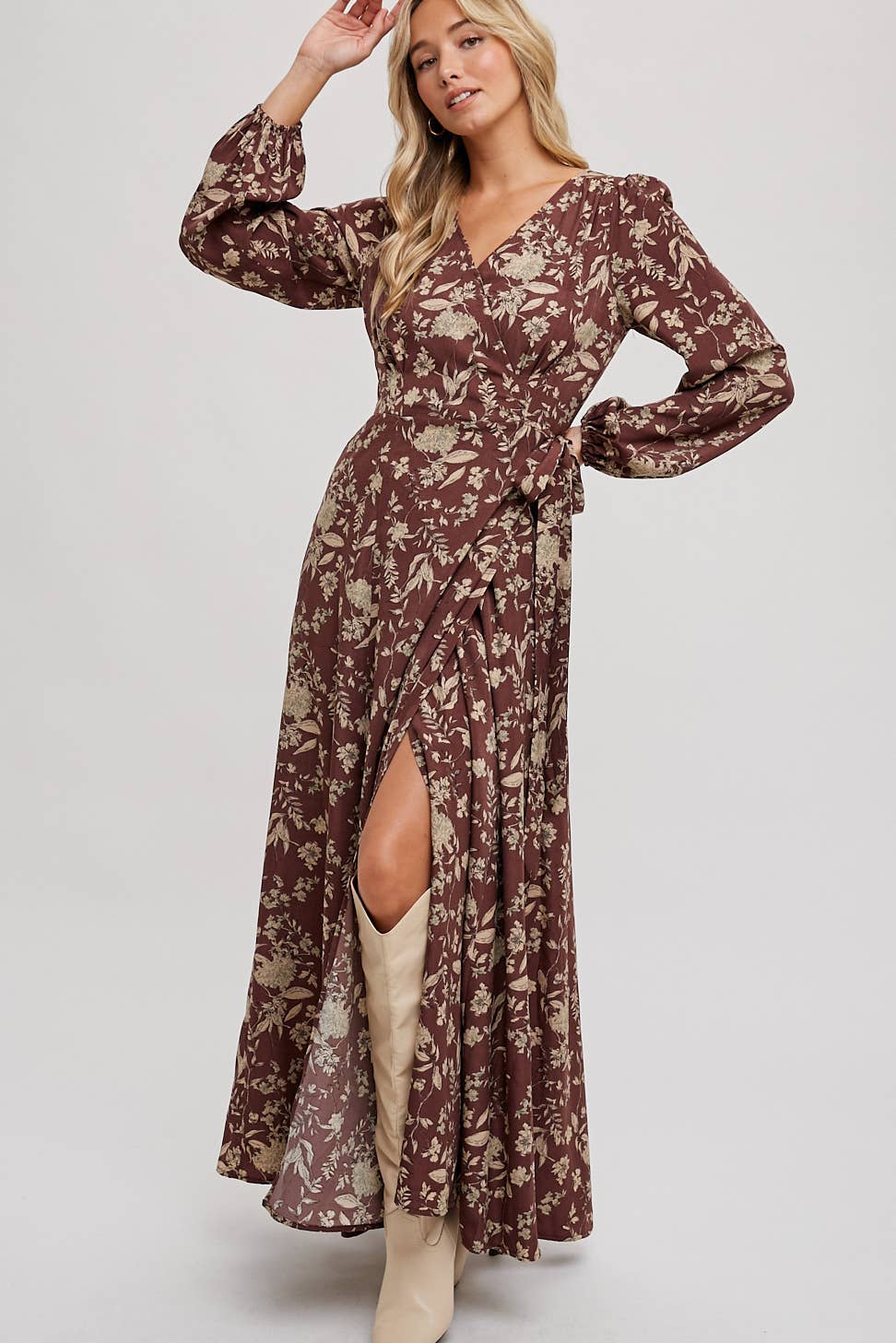 Hazelnut Floral Print Wrap Maxi Dress - Purpose + Passion Boutique