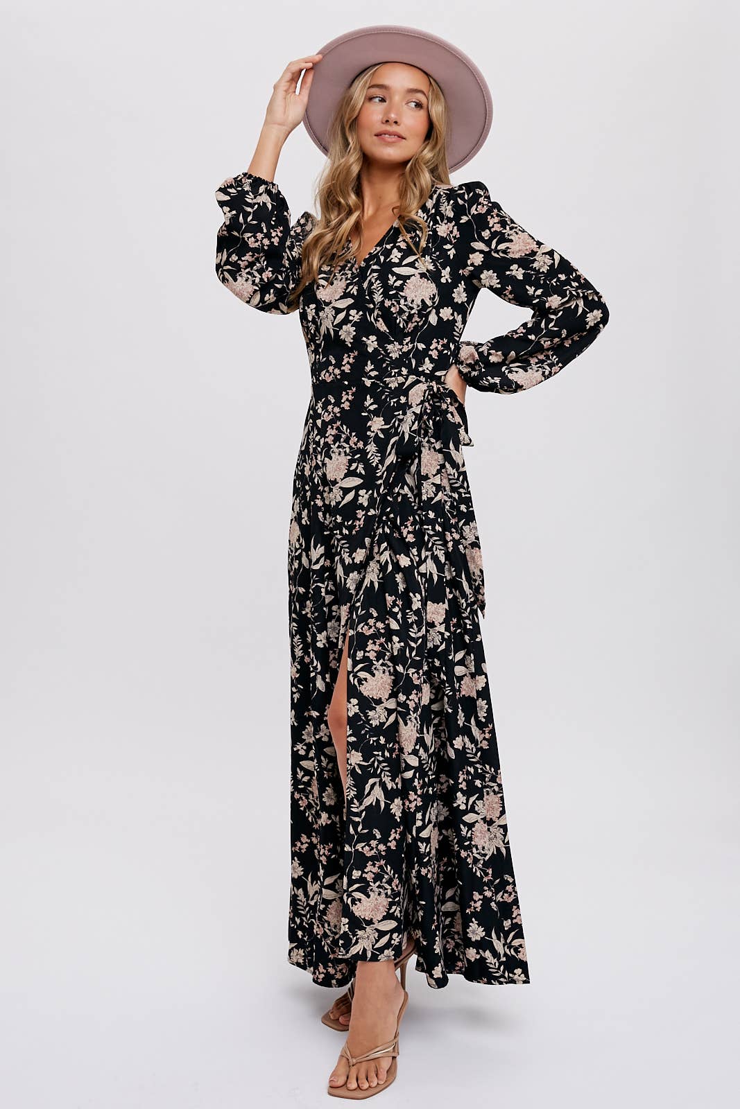 Hazelnut Floral Print Wrap Maxi Dress - Purpose + Passion Boutique