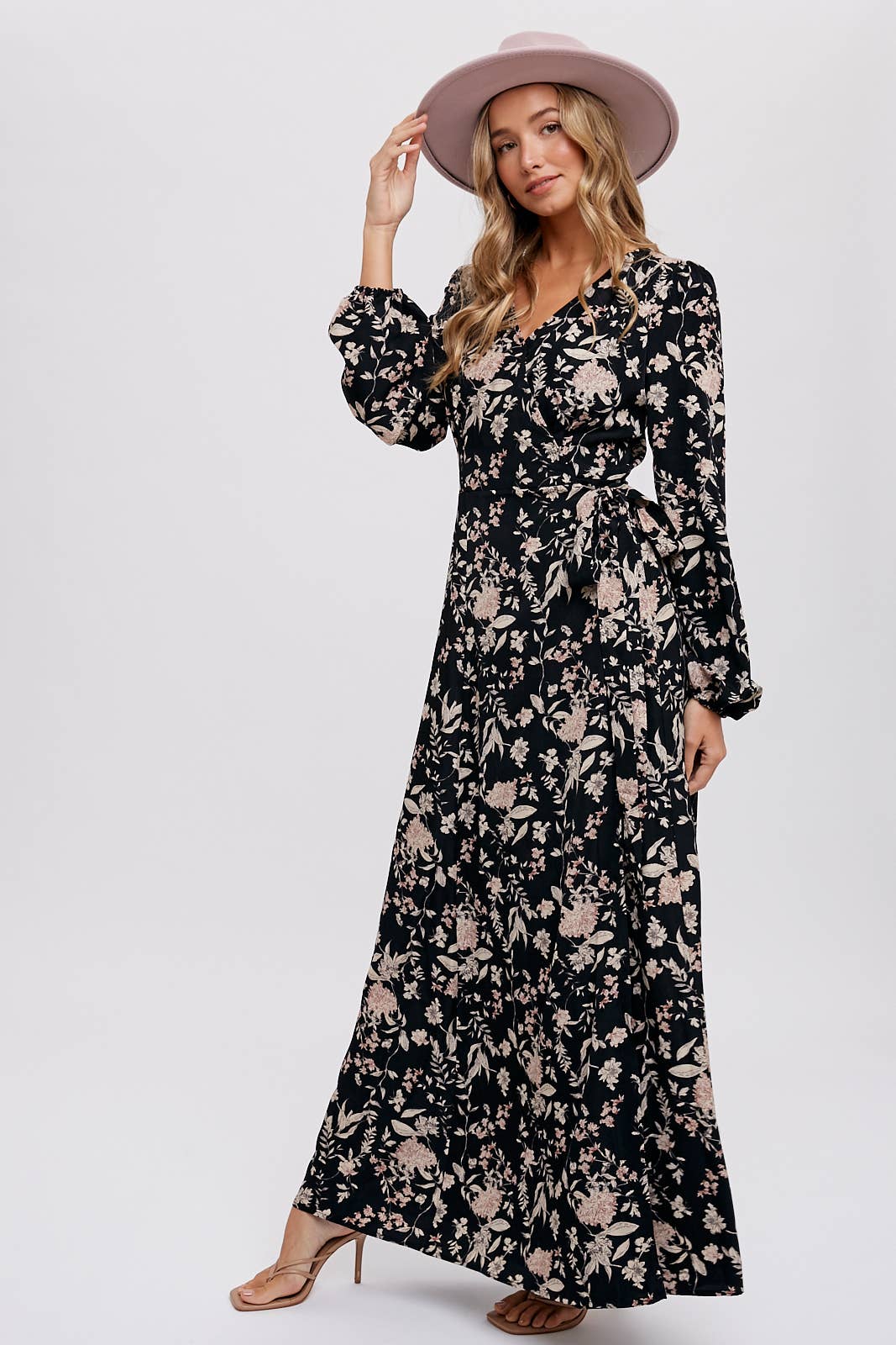 Hazelnut Floral Print Wrap Maxi Dress - Purpose + Passion Boutique