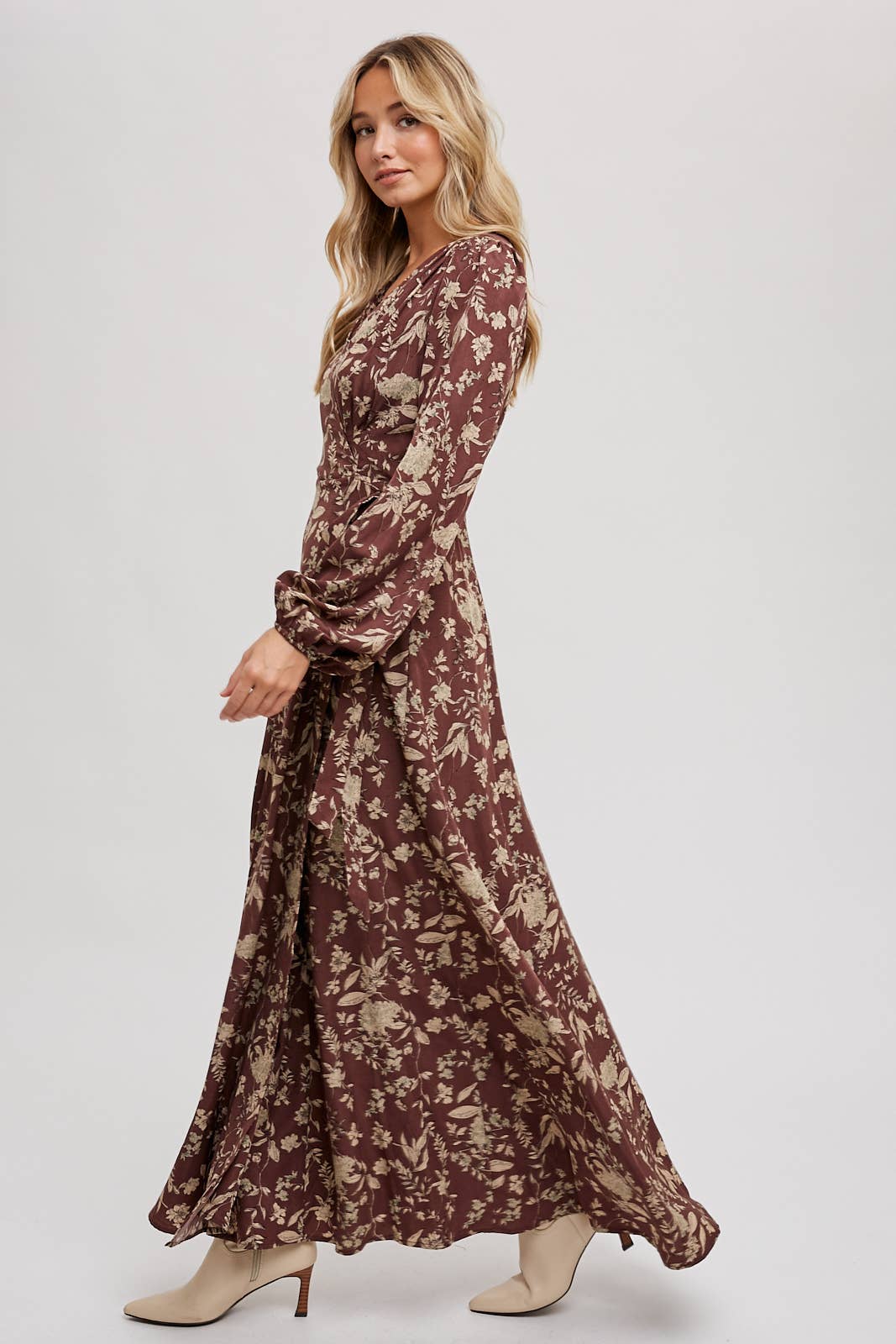 Hazelnut Floral Print Wrap Maxi Dress - Purpose + Passion Boutique