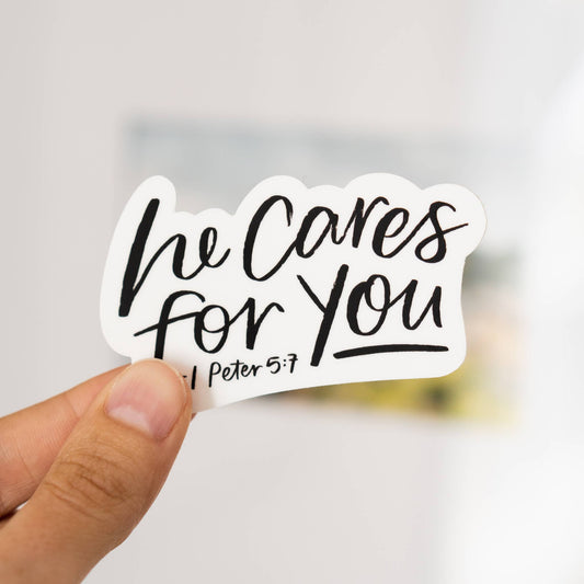 He Cares for You Vinyl Die Cut Sticker - Purpose + Passion Boutique