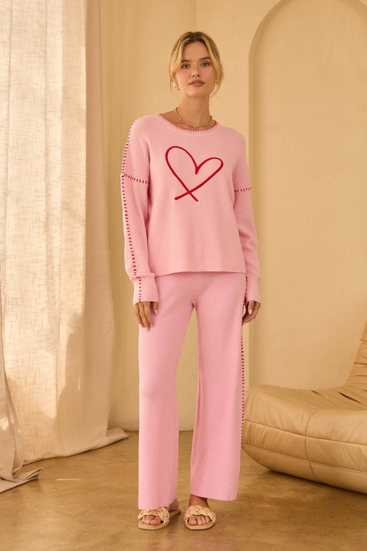 Heart - Embroidered Sweater with Blanket Stitch - Purpose + Passion Boutique