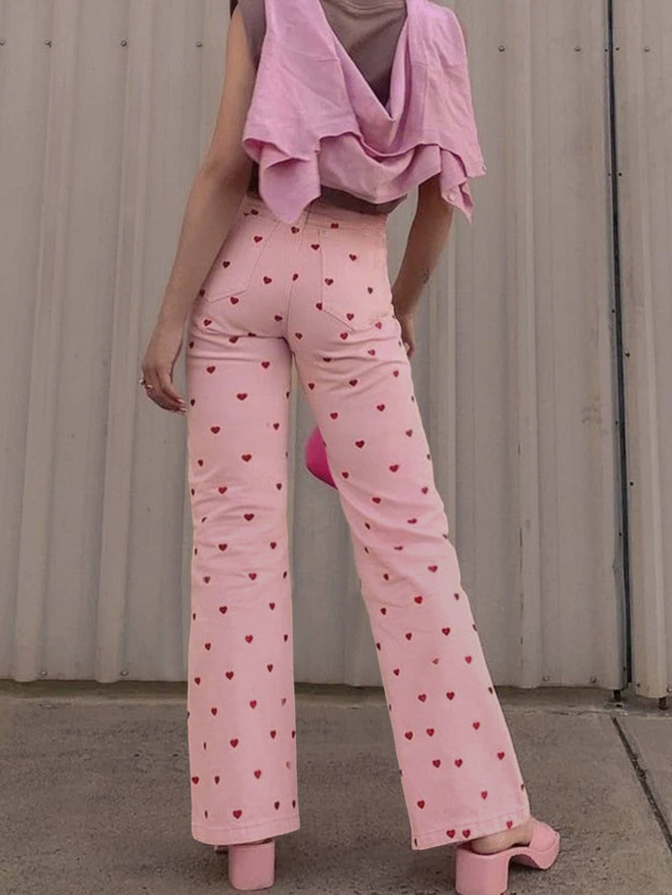 Heart Print Straight Pink Jeans - Purpose + Passion Boutique