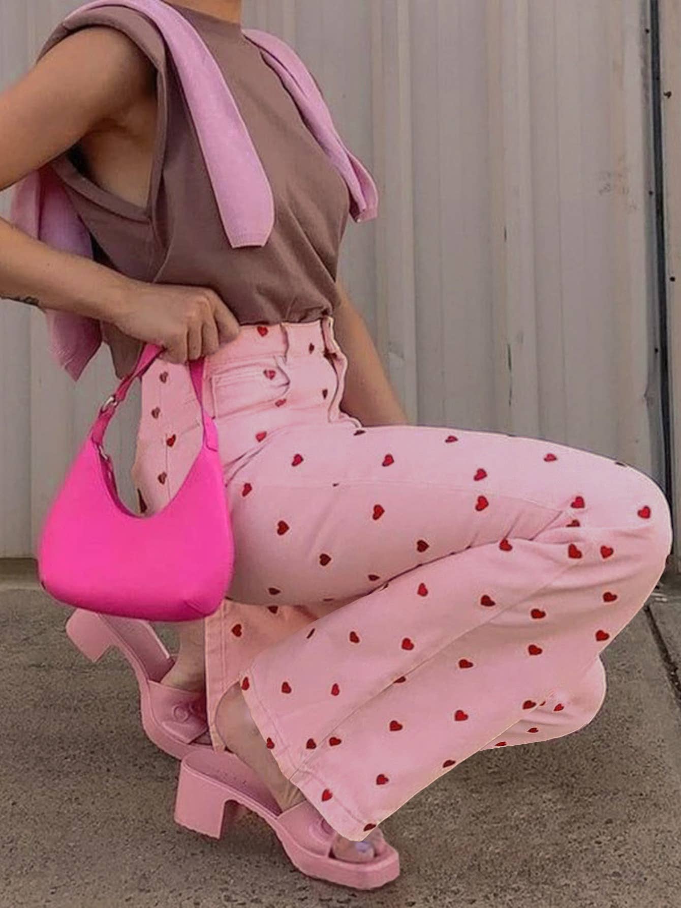 Heart Print Straight Pink Jeans - Purpose + Passion Boutique