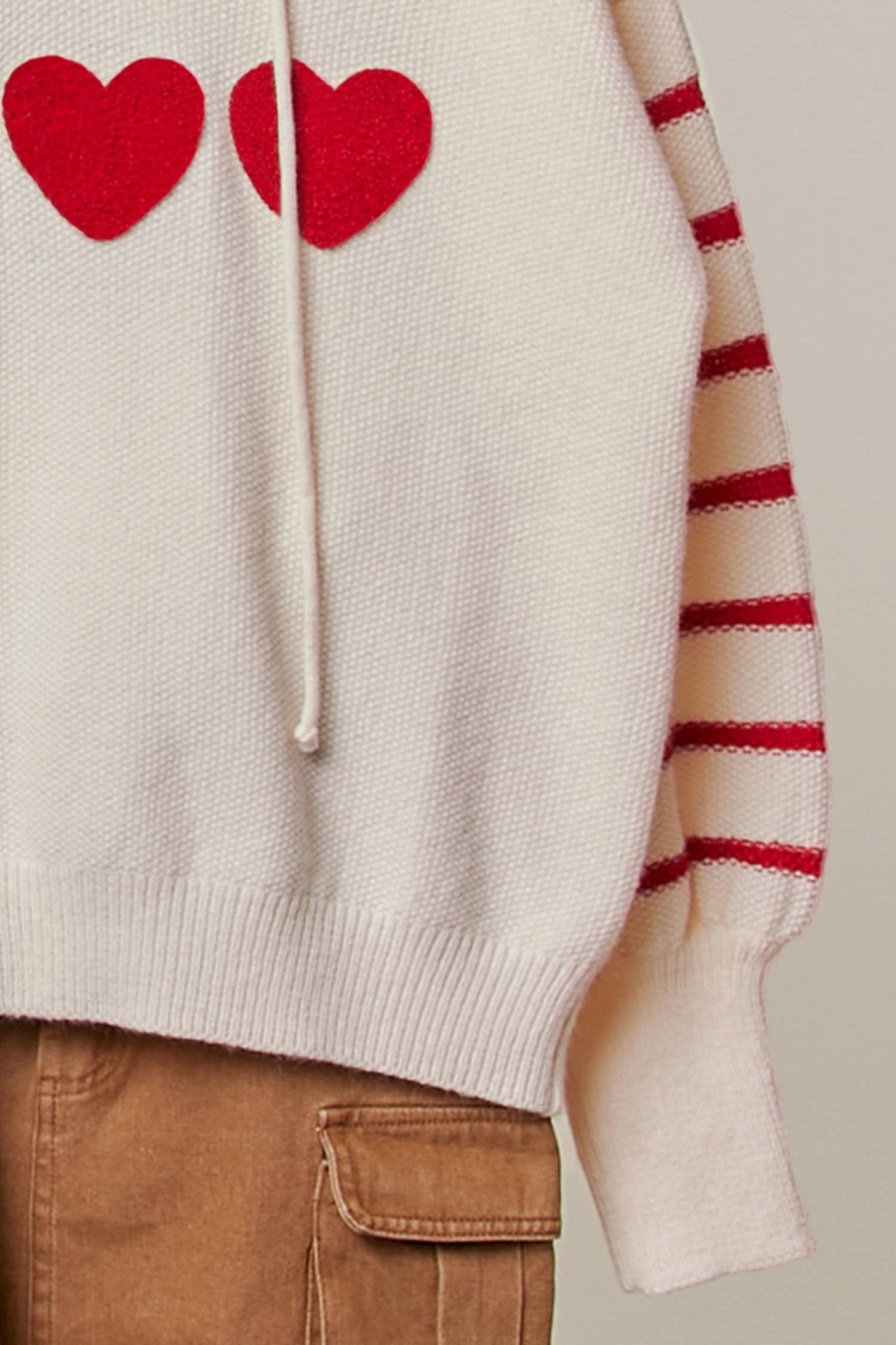 Heart Striped Ivory Sweater with Hoodie - Purpose + Passion Boutique