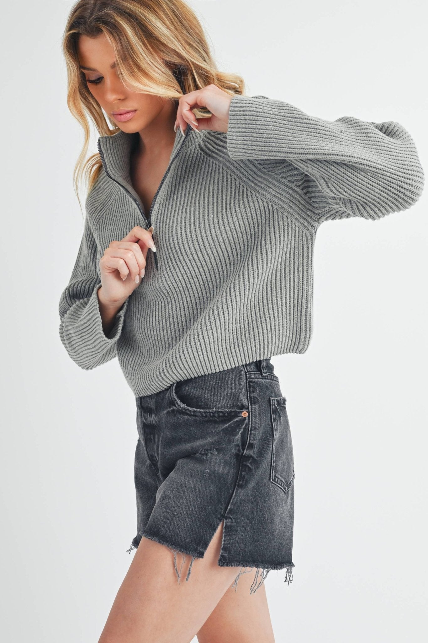 Heather Gray Debbie Half - Zip Sweater - Purpose + Passion Boutique