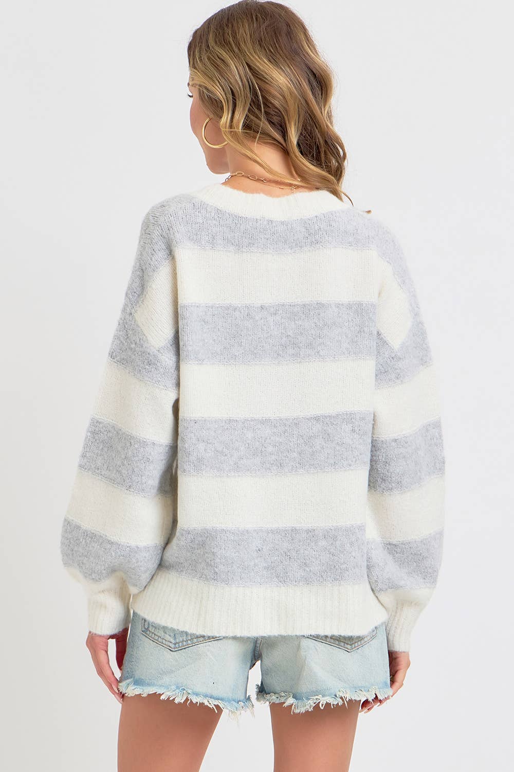 Heather Grey Comfy Striped Knit Sweater - Purpose + Passion Boutique