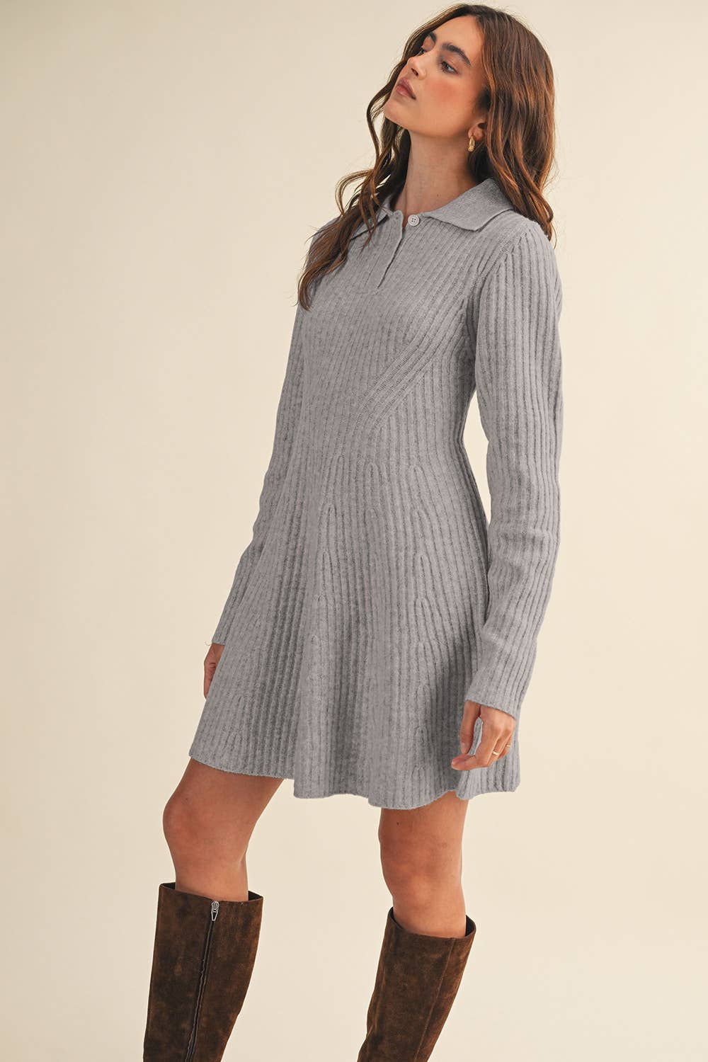 Heather Grey Ribbed Sweater Flared Mini Dress - Purpose + Passion Boutique