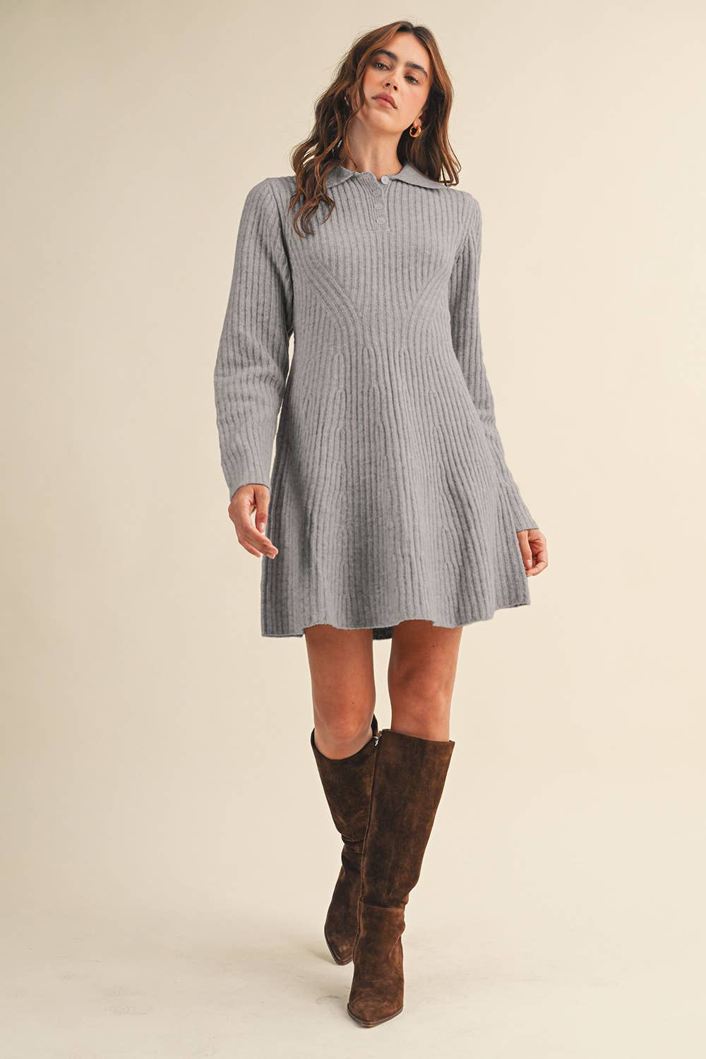 Heather Grey Ribbed Sweater Flared Mini Dress - Purpose + Passion Boutique