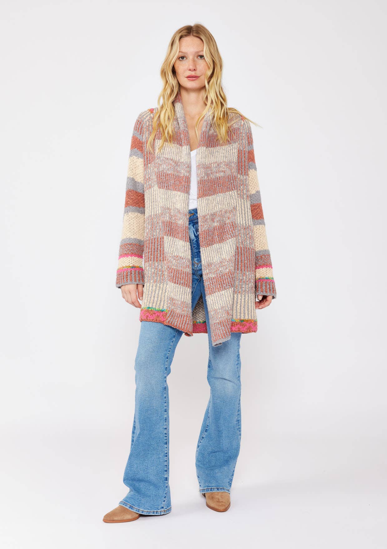 Heathered Stripe Chunky Coatigan - Dusty Pink - Purpose + Passion Boutique