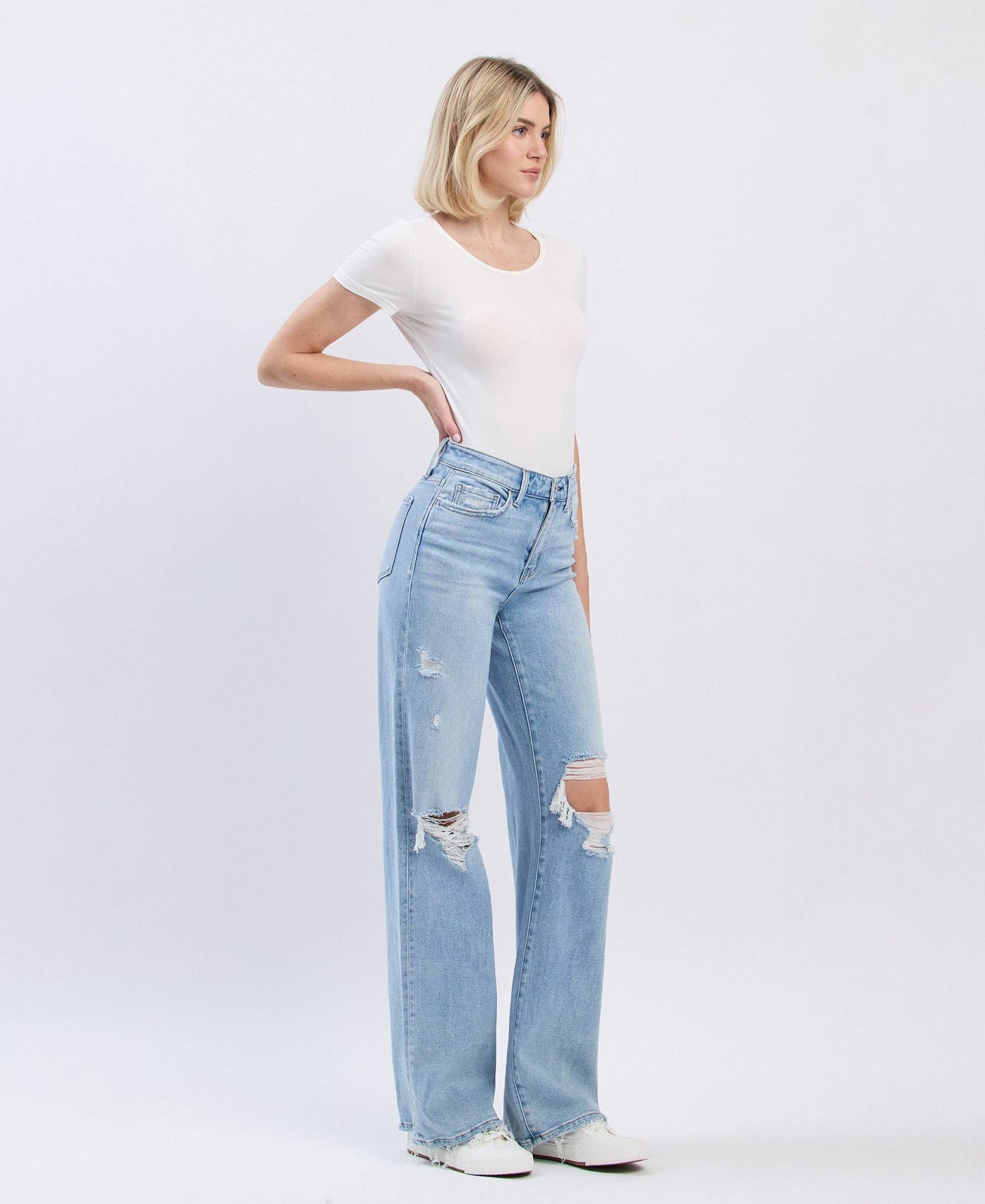 Hello High Rise Distressed Wide Leg Jean - Purpose + Passion Boutique