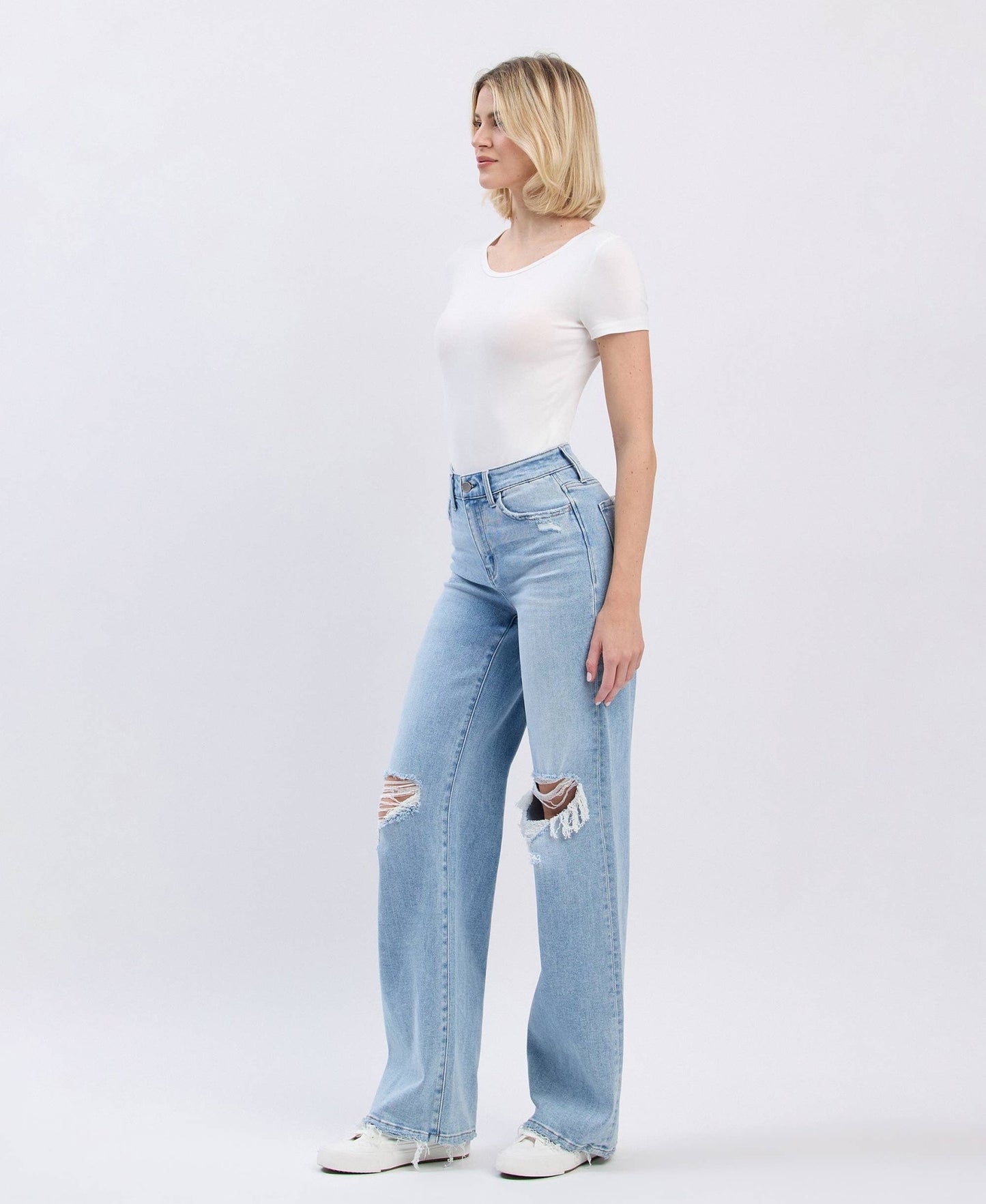 Hello High Rise Distressed Wide Leg Jean - Purpose + Passion Boutique