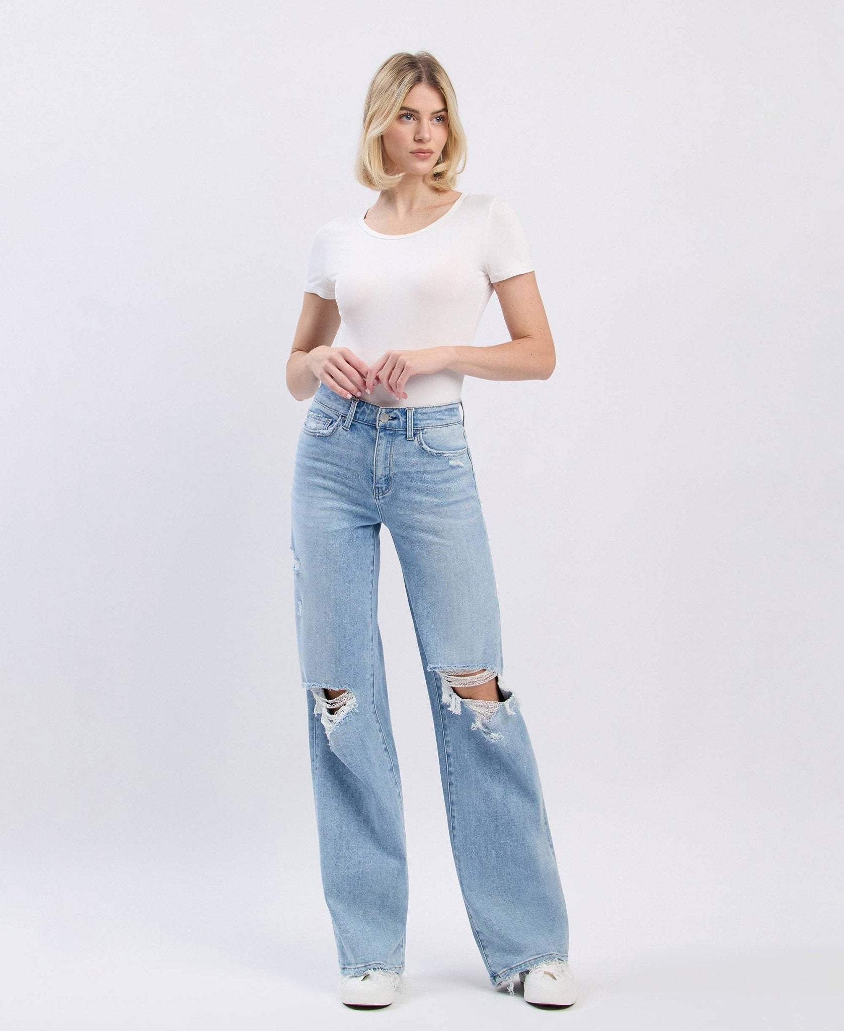 Hello High Rise Distressed Wide Leg Jean - Purpose + Passion Boutique