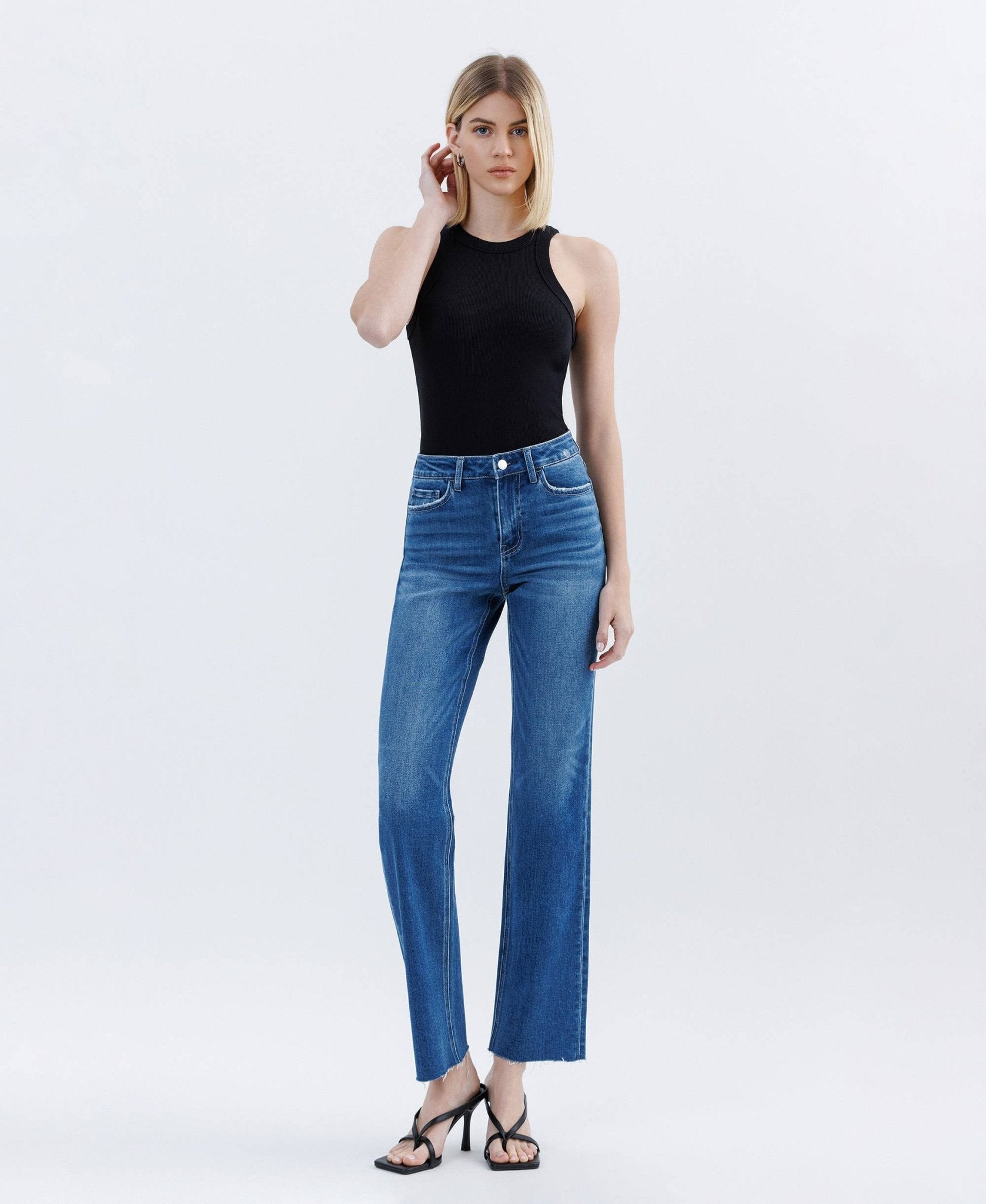 High Rise Clean Cut Raw Hem Straight Jeans - Purpose + Passion Boutique