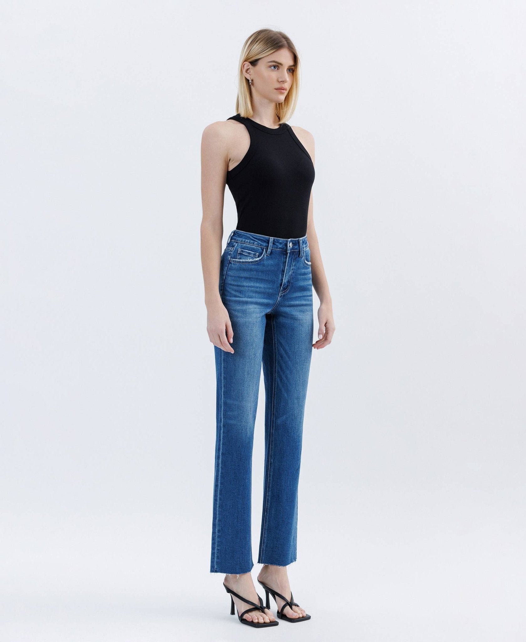 High Rise Clean Cut Raw Hem Straight Jeans - Purpose + Passion Boutique