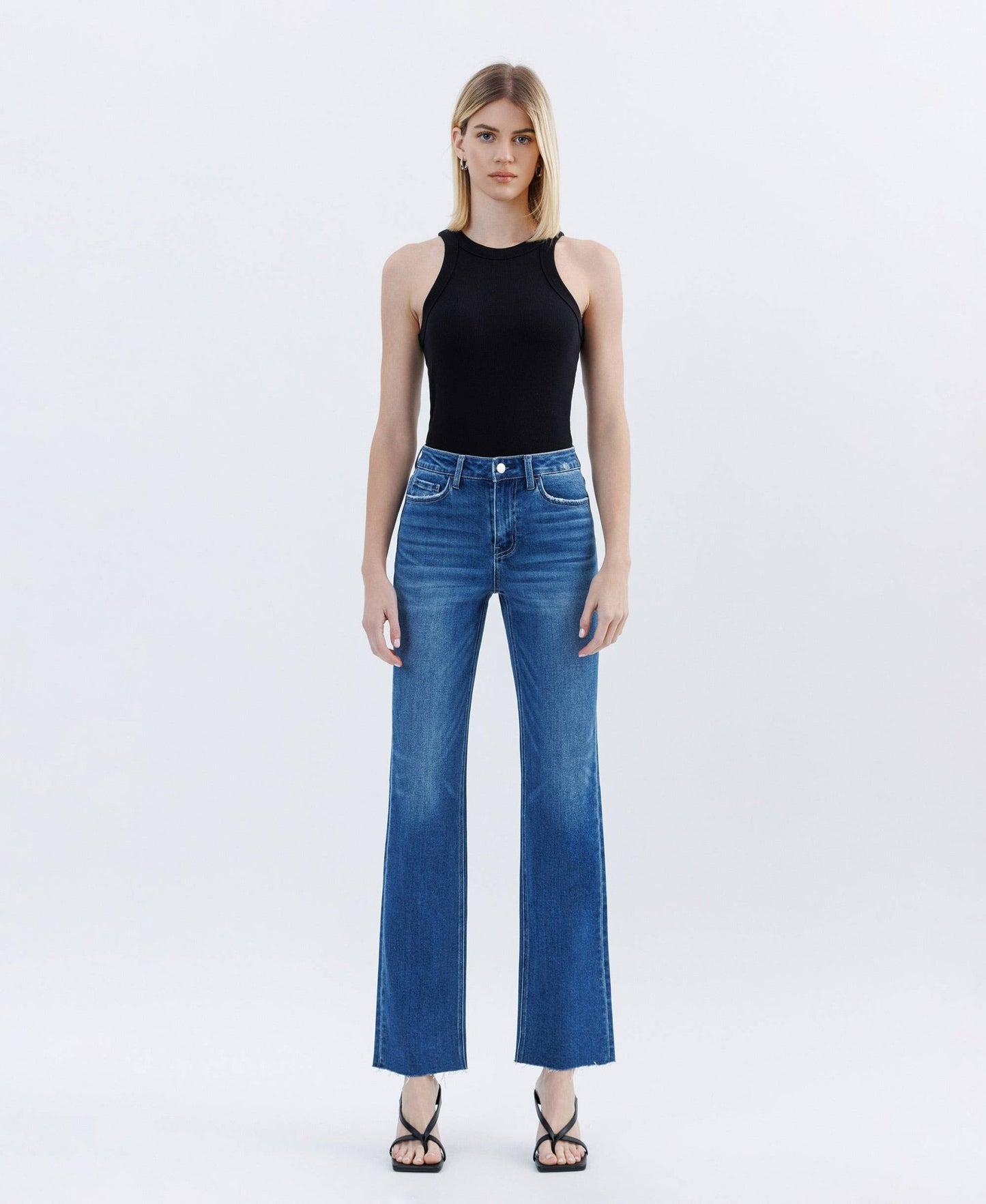 High Rise Clean Cut Raw Hem Straight Jeans - Purpose + Passion Boutique