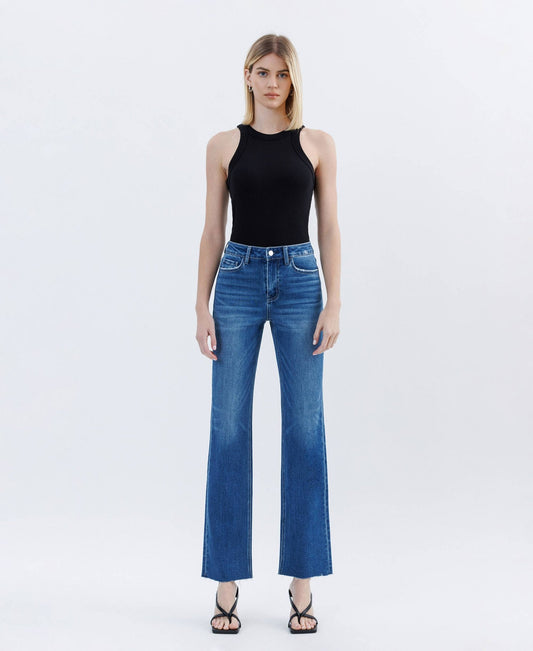 High Rise Clean Cut Raw Hem Straight Jeans - Purpose + Passion Boutique